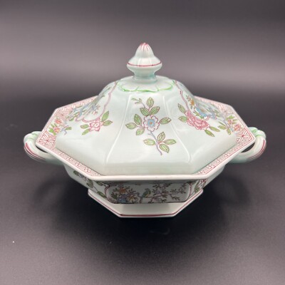 Adams China Singapore Bird  Round Covered Vegetable Bowl Black Mark -B