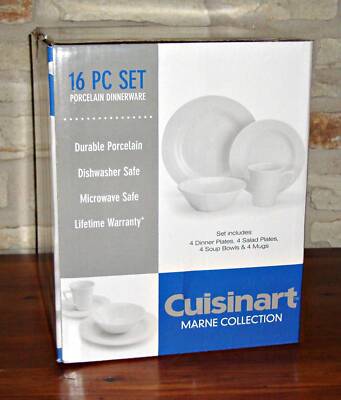 【NEW】CUISINART CDP01-S4WL MARNE COLLECTION 16-PIECE PORCELAIN DINNERWARE SET