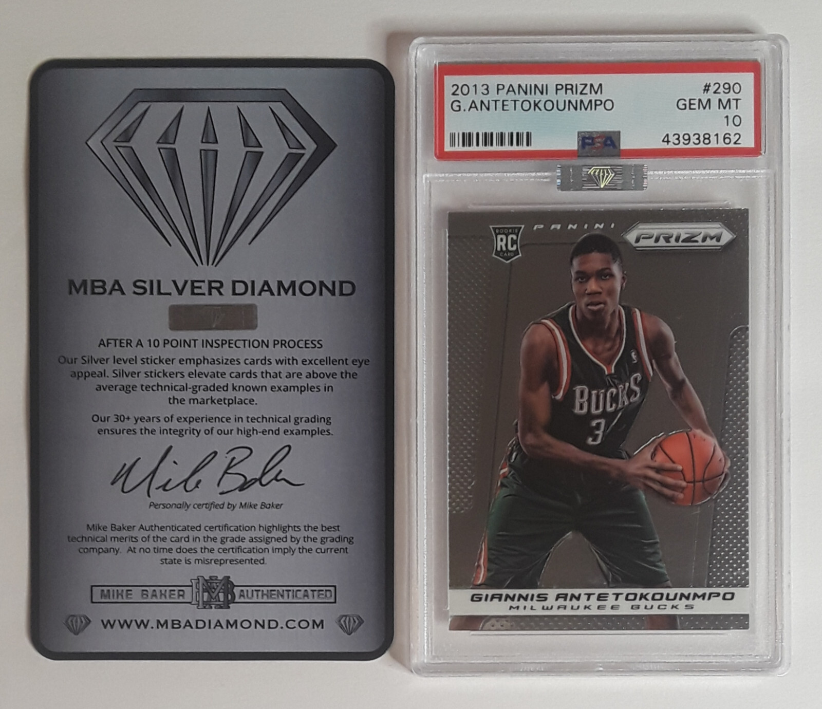 2013-14 Panini Prizm MBA SILVER DIAMOND Giannis Antetokounmpo #290 PSA 10 Rookie