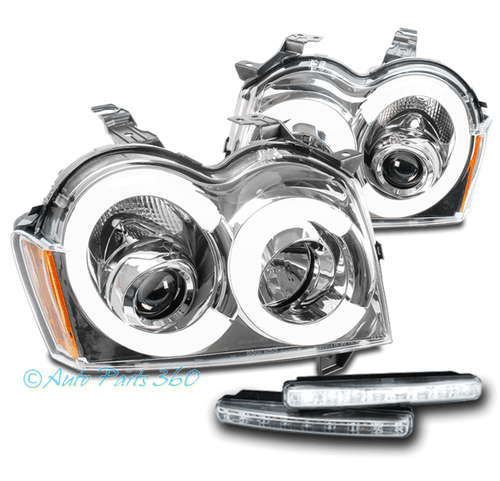 Fit 05-07 Grand Cherokee LED Tube Projector Chrome Headlights Lamps w/DRL Signal - Bild 1 von 12