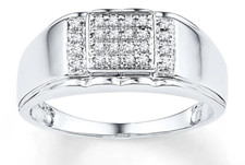 Shiny White Round Shape 0.16CT Moissanites In 10K White Gold Men's Fashion Band