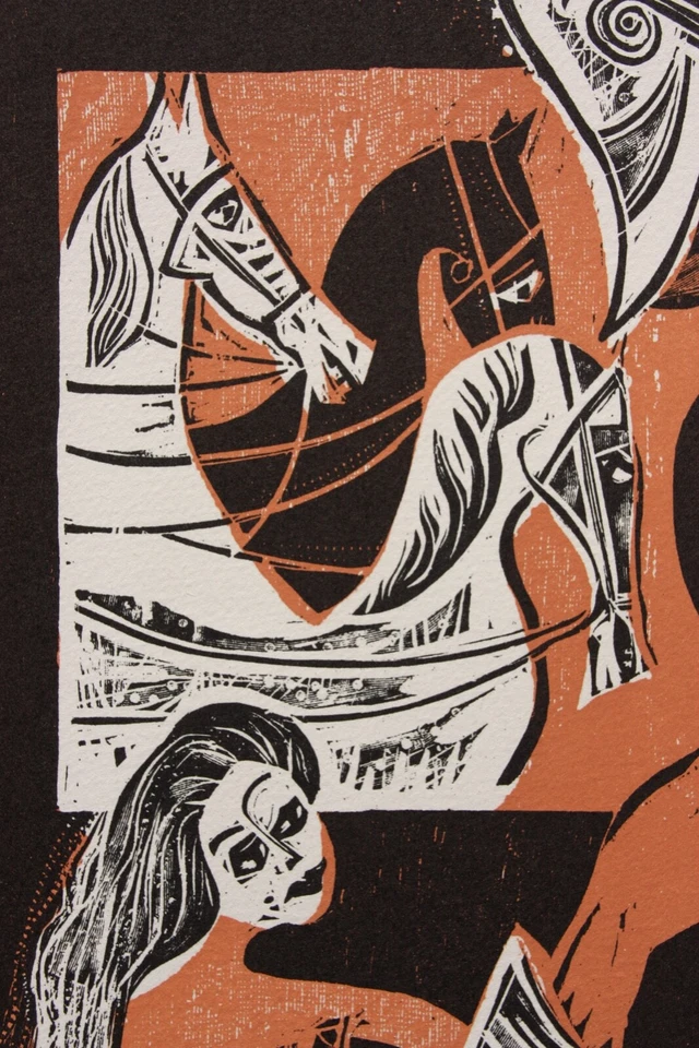 Karl-Heinz Hansen Bahia (1915-1978), sign. Farbholzschnitt "Telemachos Abschied" - Bild 4 von 4