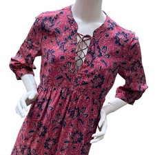 Madewell Silk Boho Floral Small Mini Dress Floral 3/4 Sleeve Empire Waist FALL!