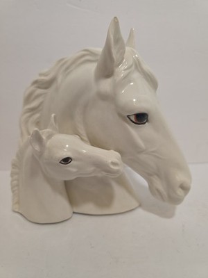 Vintage Napcoware White Ceramic Horse And Foal Head Japan MCM As Is