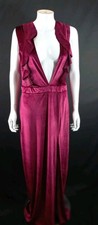 Boohoo Tall Plunge Ruffle Velvet Split Maxi Dress Berry Party Evening UK 16/44