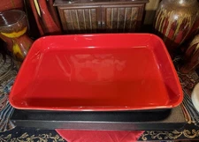 New 16"x11" Heavy 7lb Stoneware Lasagna Casserole Dish - Red & Black, NIB