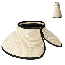 Women's Sun Visor Hats Wide Brim Straw Beach Hat Ponytail Hats for Women Fold...