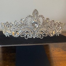 Silver Rhinestone Bridal Tiara with Teardrop Center Crystal and Hair Combs