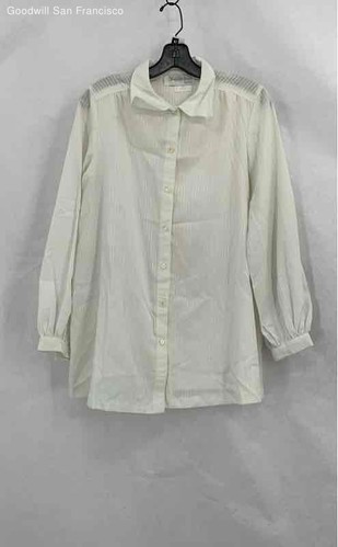Saks Fifth Avenue White Cotton Blend Long Sleeve Button-Up Womens Shirt Size 5/6 - Picture 1 of 4