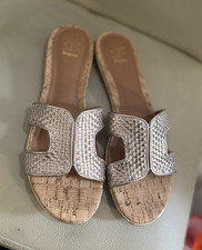 Dune London Women’s Silver Woven Leather Slider Sandals Slip-On Flat UK 7