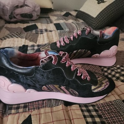 New! IRREGULAR CHOICE Women s (41/9) Stratosphere Sneakers Black Pink Sparkles