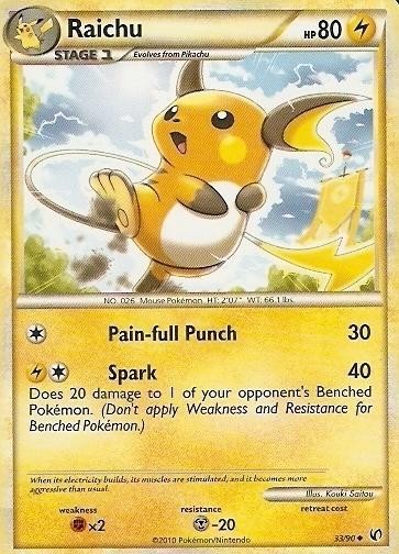 Hero Deal, English - 1 x Pokemon Raichu - 33/90 - Uncommon HS Undaunted