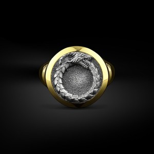 Authentic 925 Sterling Silver Ouroboros Dragon Scandinavian Style Wedding Mens Signet Ring