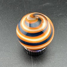 Contemporary Handmade Art Glass Marble .77" White Navy Blue  Orange Swirl MIB