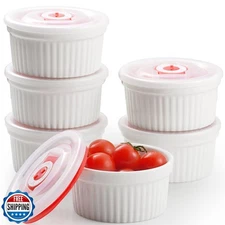 Dafuceramic Ramekins with Lids 12 oz White Creme Brulee Ramekins Ceramic Oven