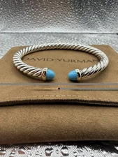 David Yurman Sterling Silver 6MM Cable Flex Bracelet With 14K & Turquoise Medium