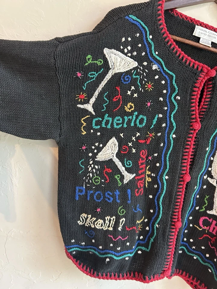 Cárdigan Suéter Vintage Informal Esquina Novedad XL Cuentas Año Nuevo Vacaciones Foto 4 de 4