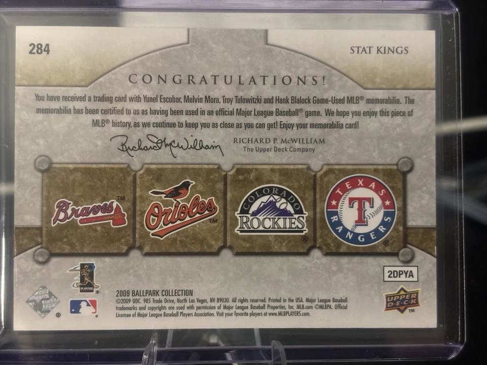 Escobar / Mora /Tulowitzki / Blalock 2009 UD Ballpark Quad Swatch #147 /500 - Image 4 of 4