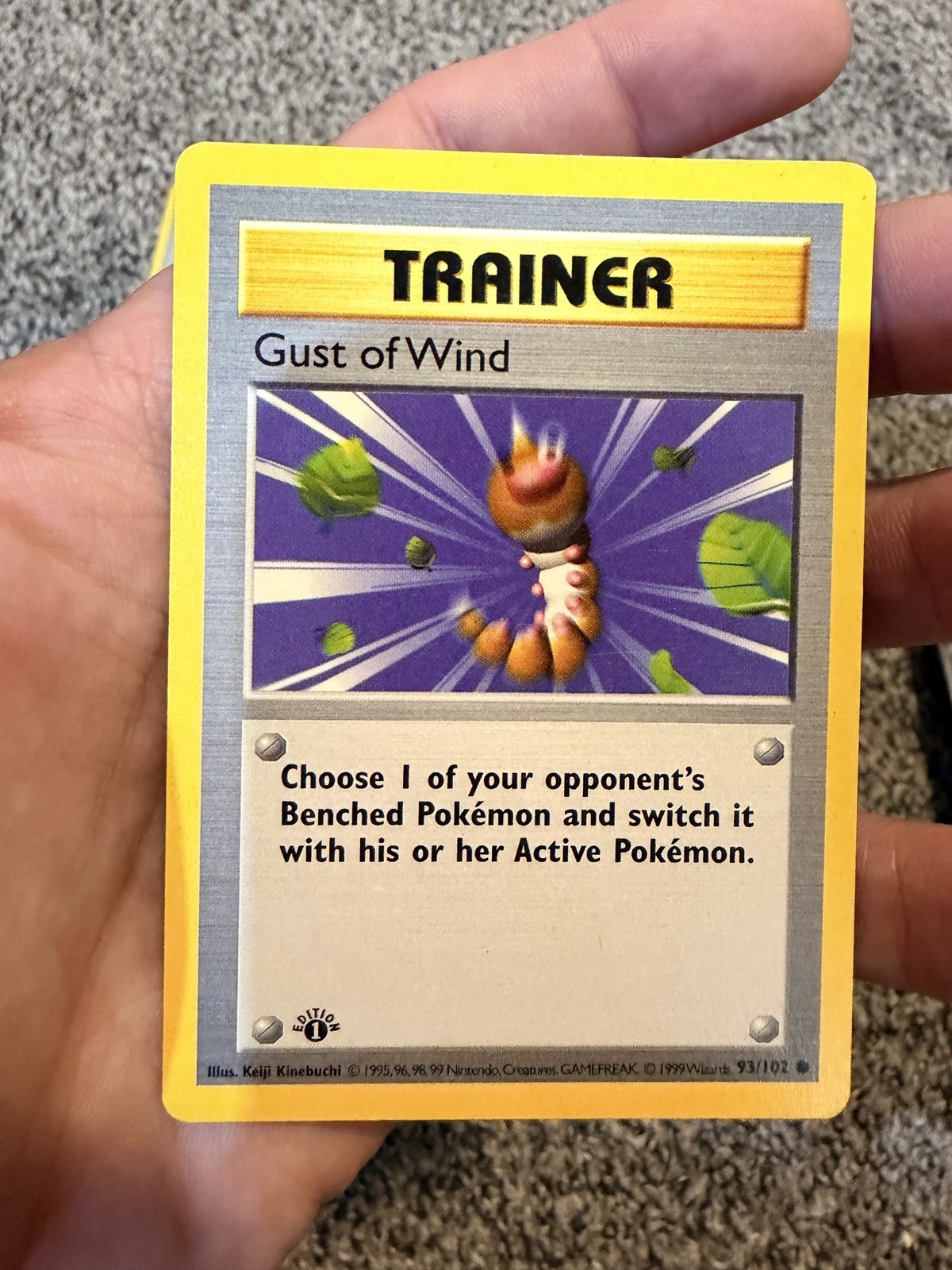MP! Pokemon Card Gust of Wind Base Set (Shadowless) 1st Edition 93/102 Non Holo