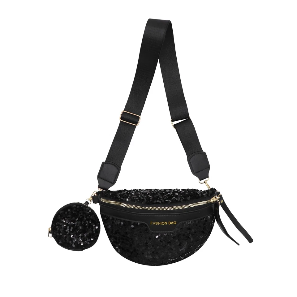 Riñoneras de lentejuelas brillantes bolsa de cintura brillante bolsas de cinturón de pecho ajustables con... Foto 3 de 4