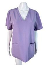 Figs Technical Collection Lavender Scrub Top V-Neck Pockets Short Sleeves Size L