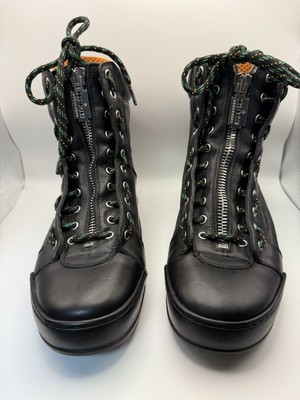 Dsquared2 Mens Black Leather Round Toe Ankle Combat Boots