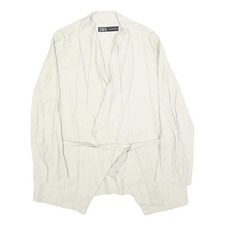 ZARA Veste Femme Blanche Taille L Polyester Mélangé Cordon Uni Léger