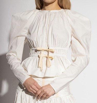 Ulla Johnson Edena Blouse Bone Color White Long Sleeve Bow Button Up Size 2 NEW