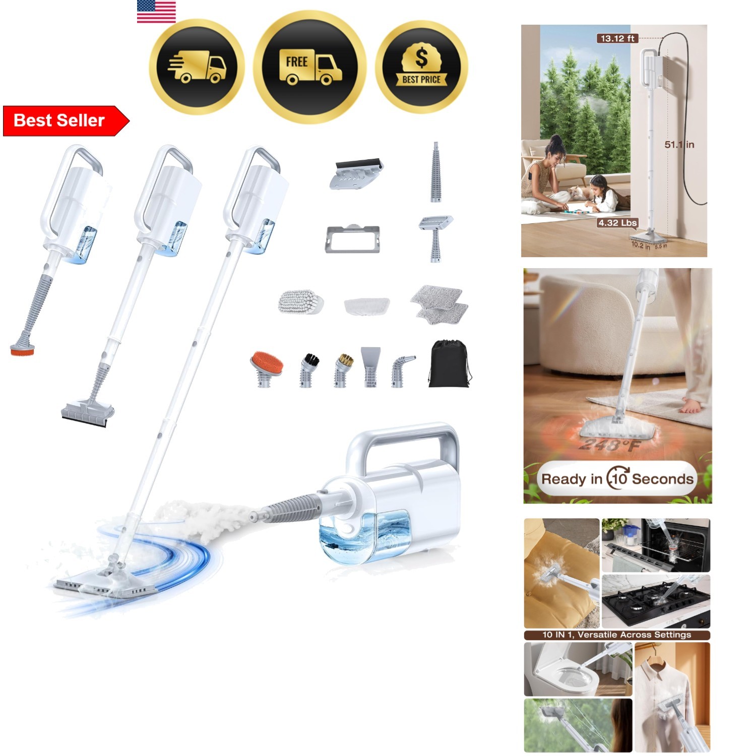 Steam Mop Floor Carpet Tile Window Grill Cleaner 10-in-1 350ml-image