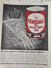 1939 Kendall 2000 Mile Motor oil red can Modern highways vintage Ad