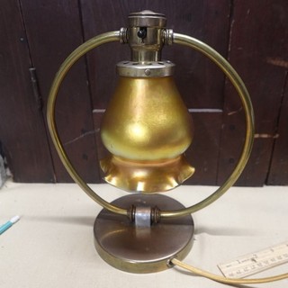 Tiffany? Studios Harp Lamp Quezal Art Glass Shade