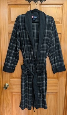 Chaps Est. 1978 Men's Robe Gray Black Plaid One Size Fits Most Belt Warm