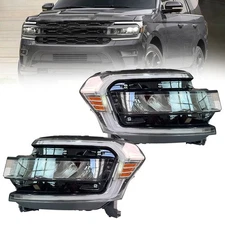 Full LED Headlight W/DRL For Ford Expedition 2022-2025 Black/Chrome Trim Strip