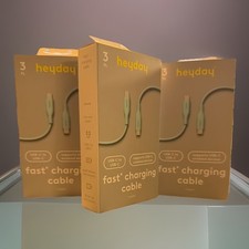 3x Heyday 3ft USB-C to USB-C Cable – Fast and Durable Charging Spring Teal