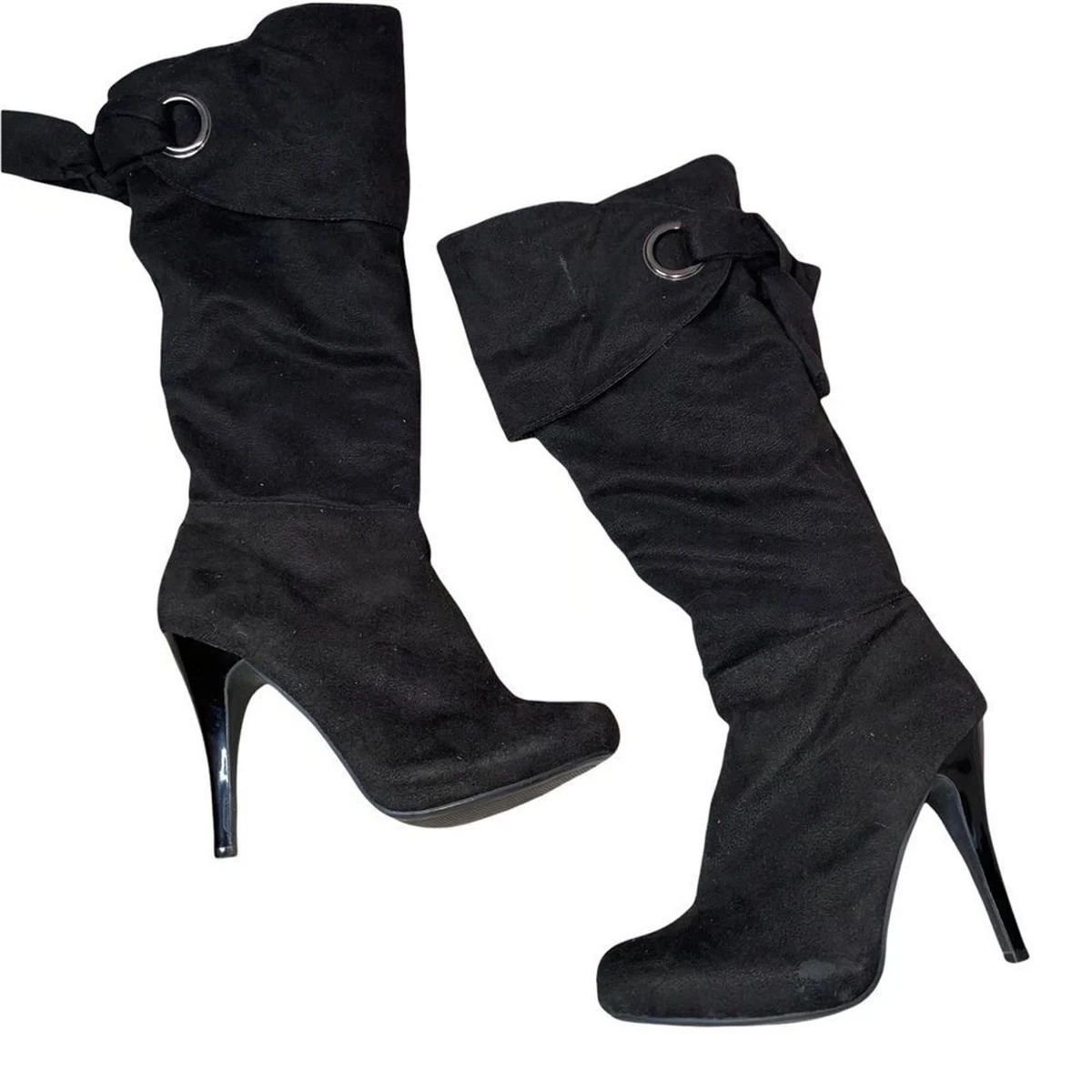 Anne Michelle Savior botas de tacón negro hasta la rodilla gamuza material similar TALLA 9
