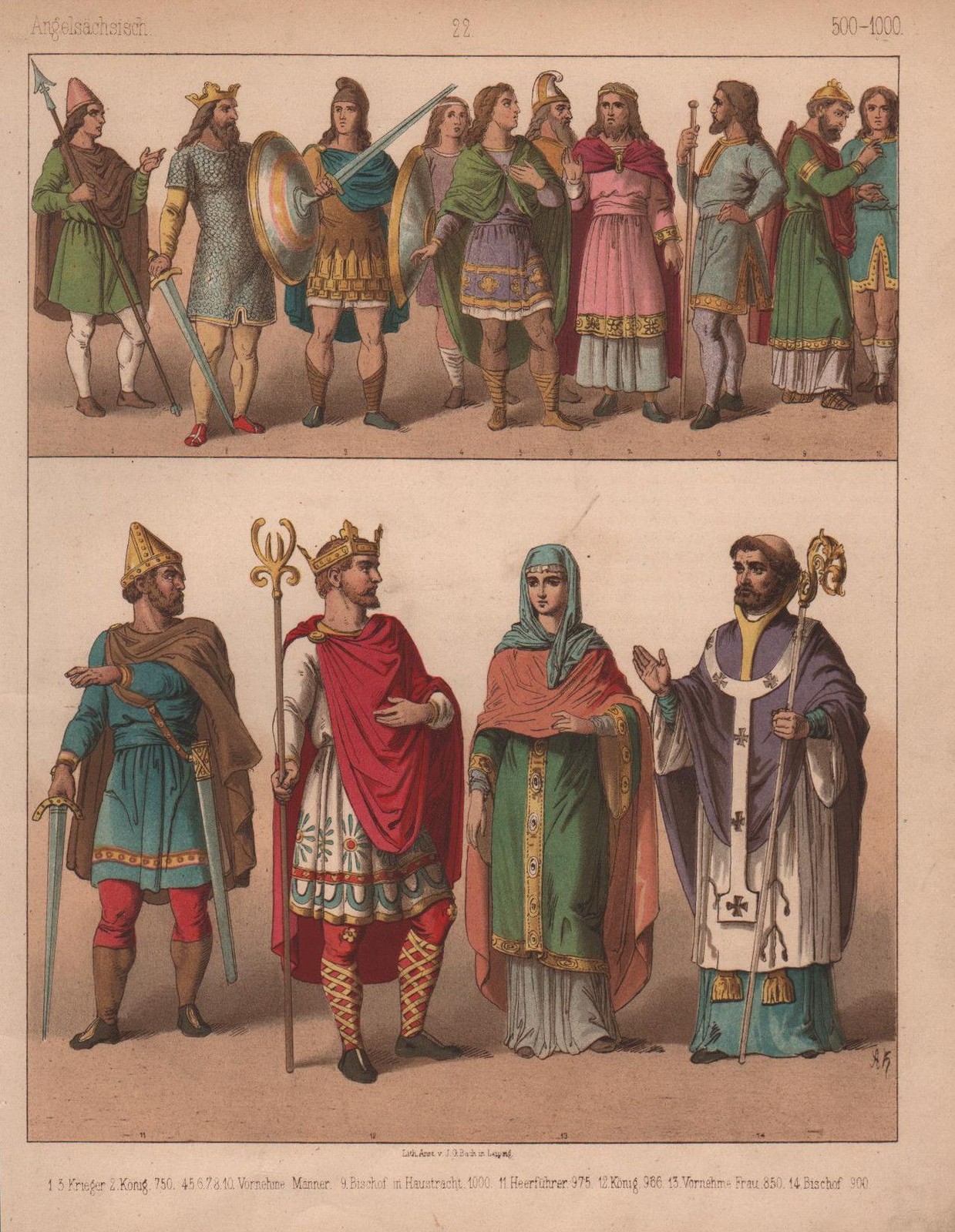 1880 Angelsachsen Alemanes Traje Típico Disfraces Costumes Traje Edad Media