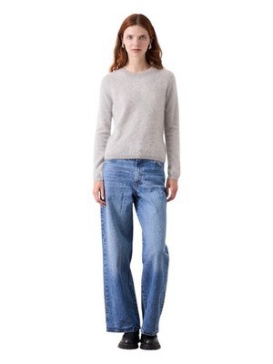 absolut cashmere. Damen Pullover mit Rundhalsausschnitt Hellgrau Größe S