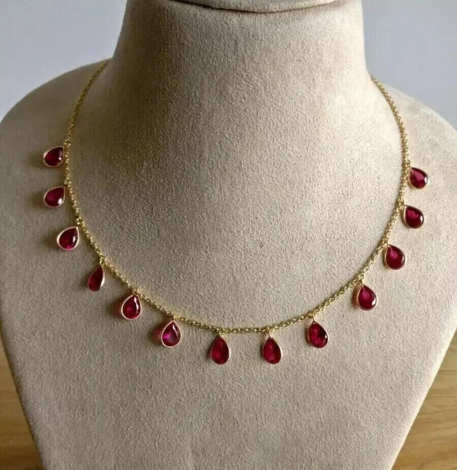 5Ct Bezel Station Lab Created Ruby Necklace 14K Yellow Gold Over Women's - Image 3 of 4