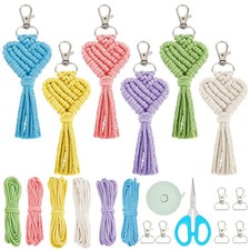 Creative Heart Macrame Keychain Kit - 6 Set DIY Tassel Keychain for Bag - Beg...