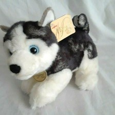Aurora Siberian Husky 9 inches Side Sitting Puppy Dog Soft Plush Blue Eyes
