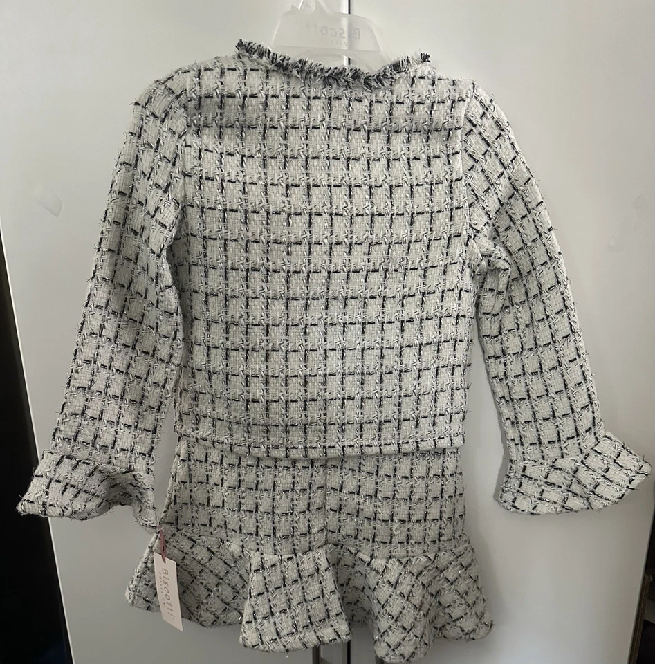 NUEVO CON ETIQUETAS Niñas Biscotti Collezioni Talla 12 Negro Blanco Tweed Vestido Blazer Abrigo Concurso Foto 3 de 4