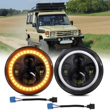 2x 7" Halo LED Headlights for Toyota Land cruiser HZJ75 60 70 73 75 78 79 Series