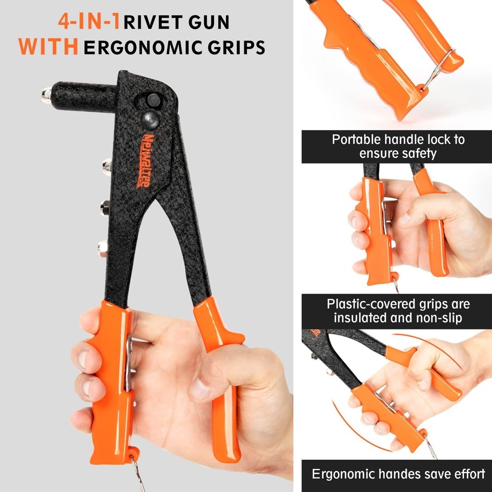 Heavy Hand Riveter Rivet Gun Professional Pop Rivet Gun Kit with 200pcs ...