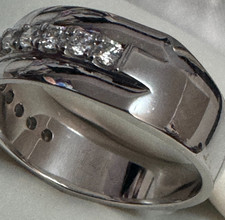mens 14k solid white gold wedding band .65 carat tw round cut diamond