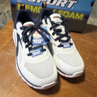 Skechers Sport Memory Foam Lite-Weight Men's Athletic Shoes White/Navy