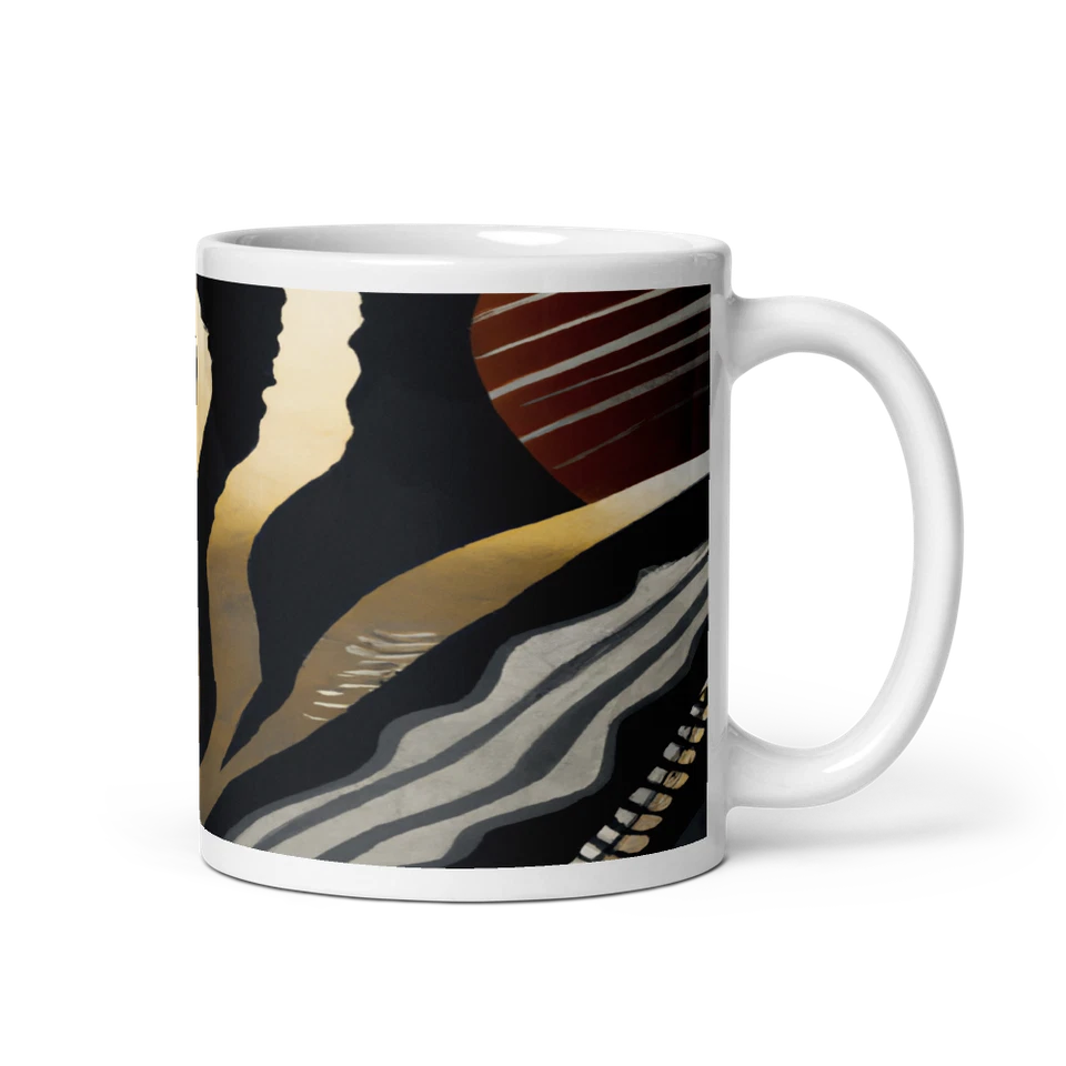 Taza de café de cerámica Nautical Elegance - taza de arte abstracto azul marino, dorado, plateado 11 oz Foto 2 de 3