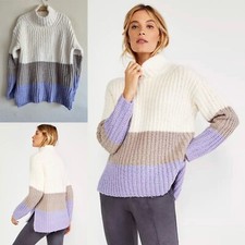 ANN TAYLOR Oversized Color Block Stripe Knit Sweater XSP S/M Classic Turtleneck