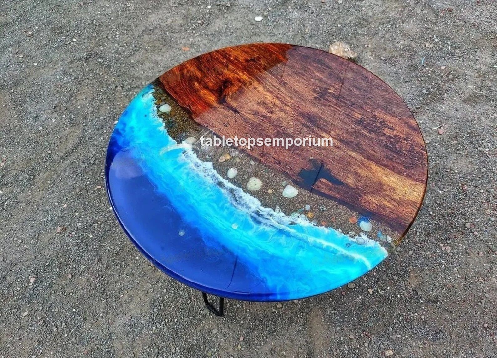Round Ocean Blue Epoxy Table, Side Table and Coffee Table, Epoxy Garden Decors
