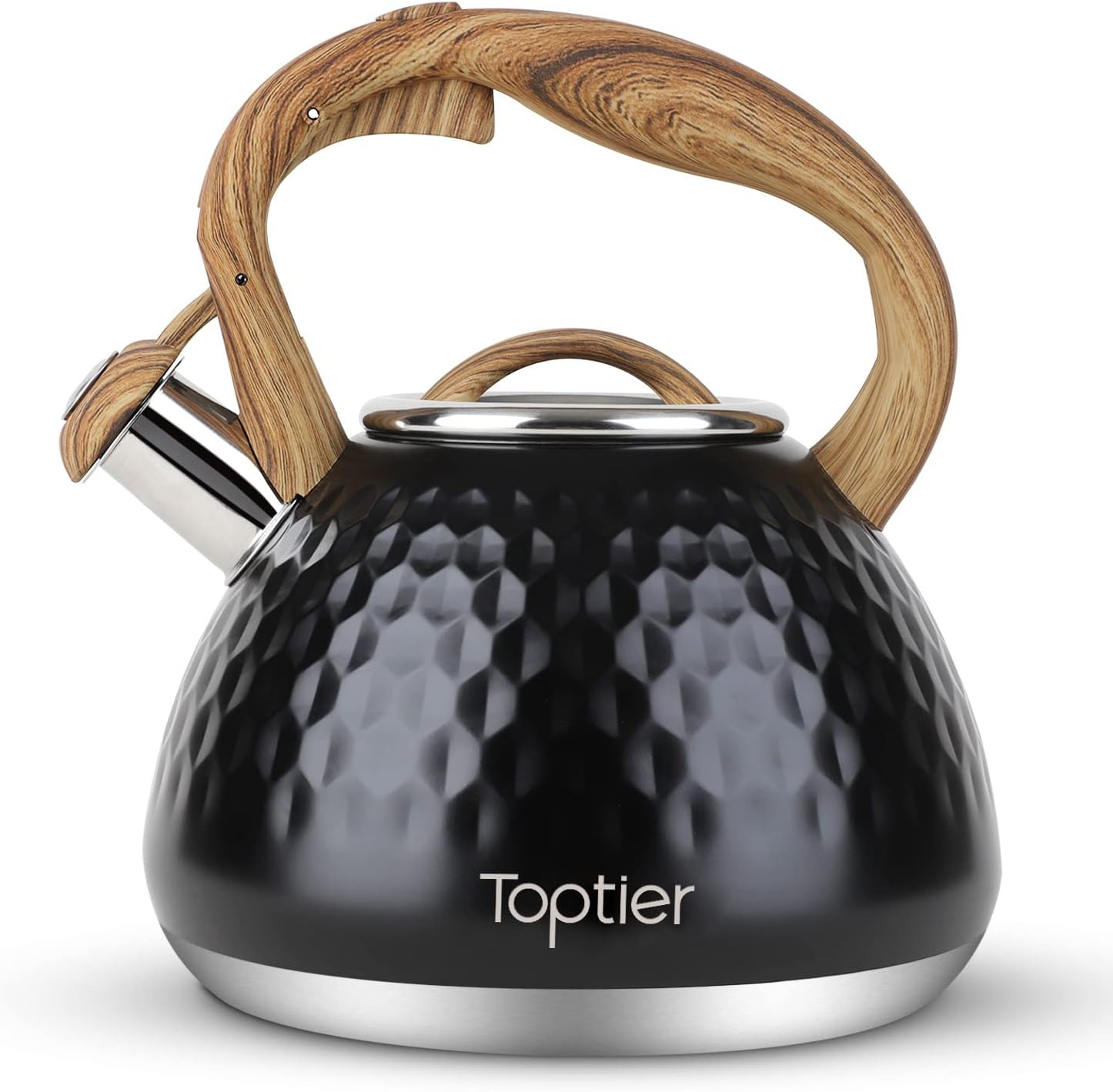 Whistling Tea Kettle with Wooden Handle, Loud Whistle, Food-Grade Design
