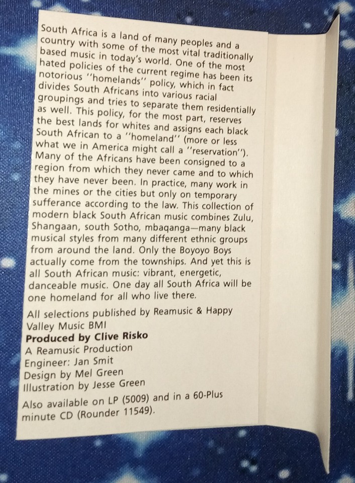 Homeland Black South African Music Cassette Tape AC 1987 DAMAGED CASE